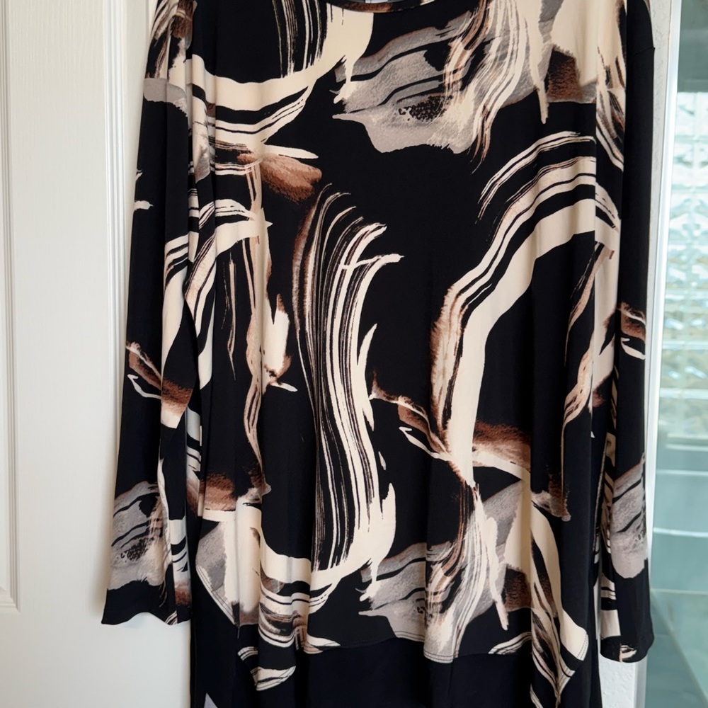 Abstract Black brown and Cream Long Sleeve tunic top